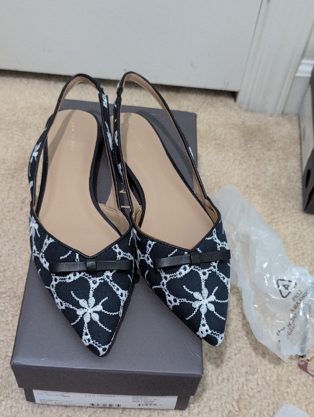 NWT AT Embroidered Bow Slingback Flat Night Sky Blue